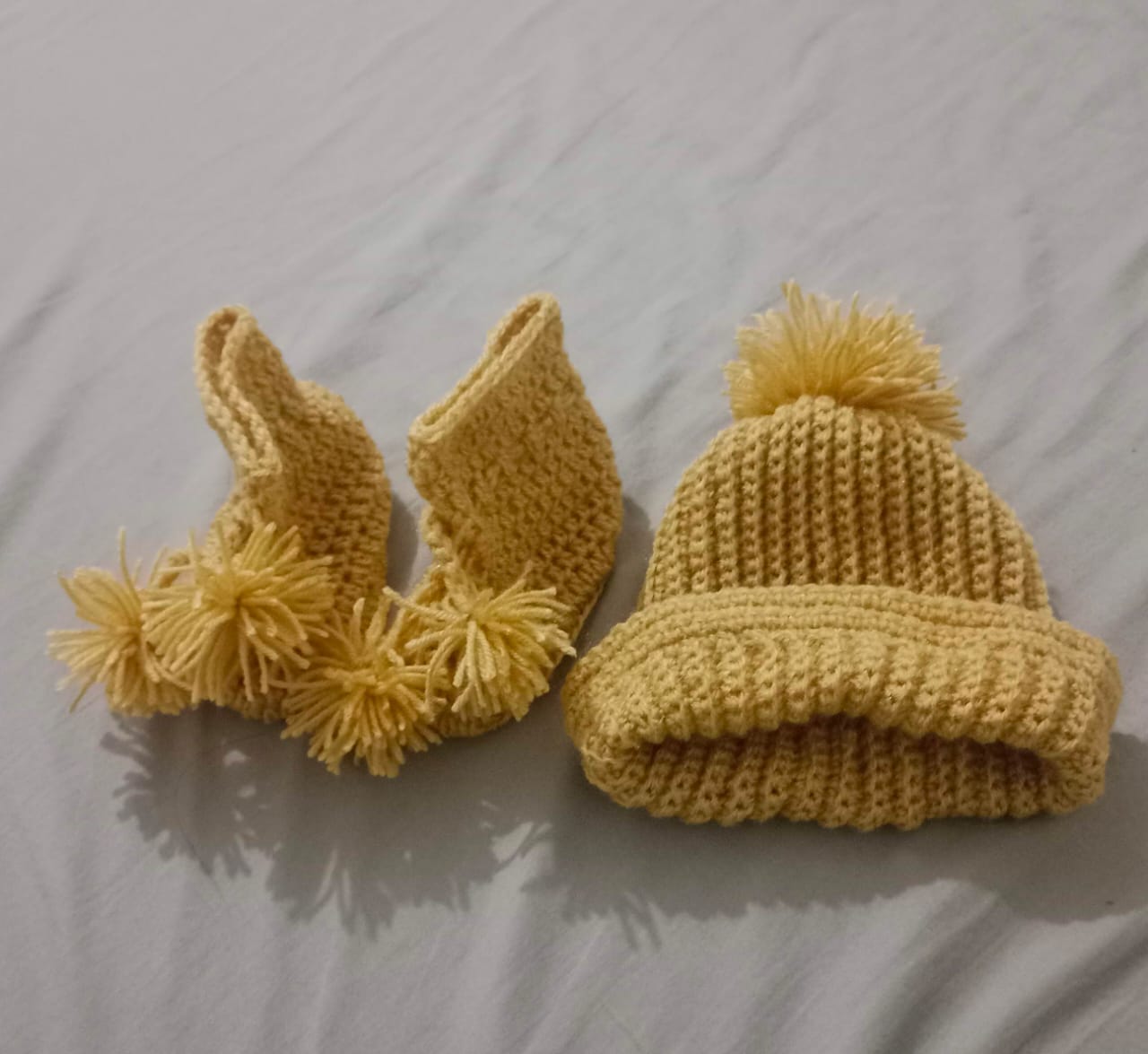 Handmade Woolen Baby Booties & Cap Set